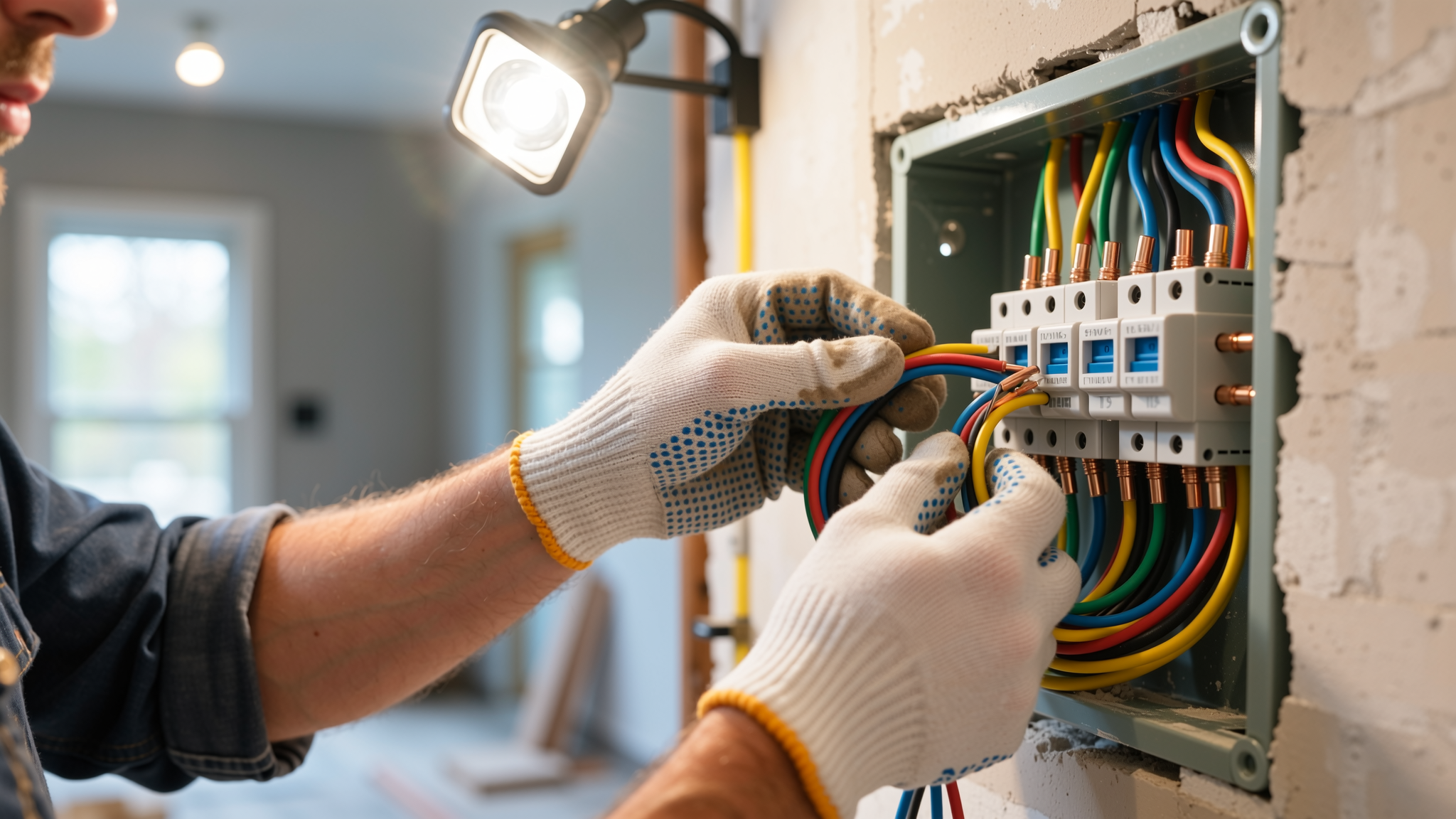 Technician adjusting the control of a door operator