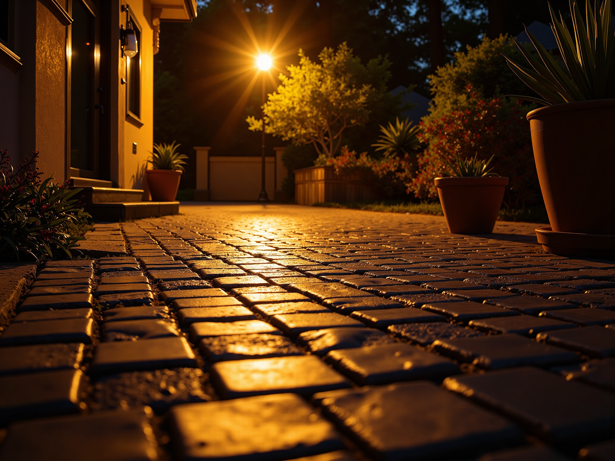 A paved residential driveway leading up towards a property