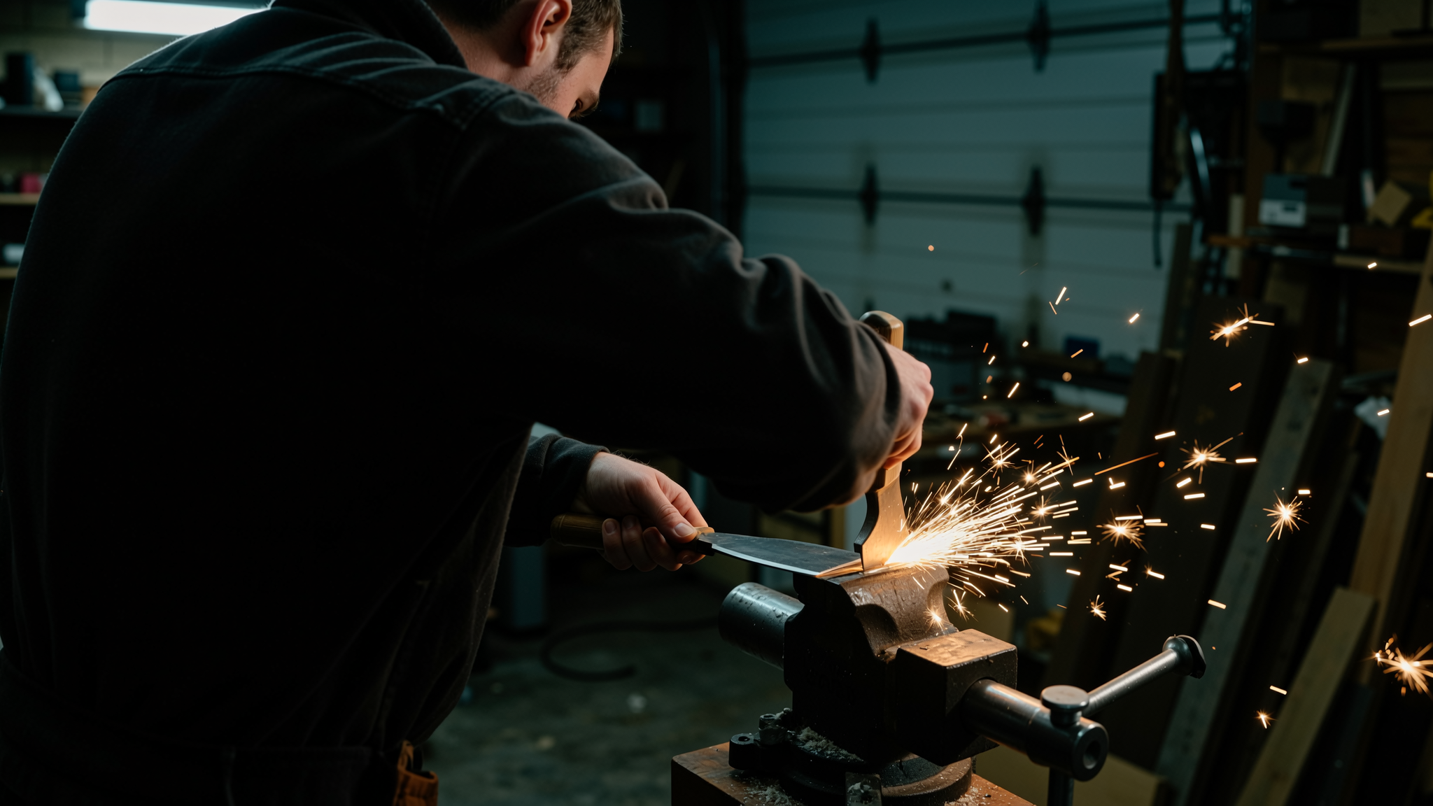 Metal workshop with door operator components