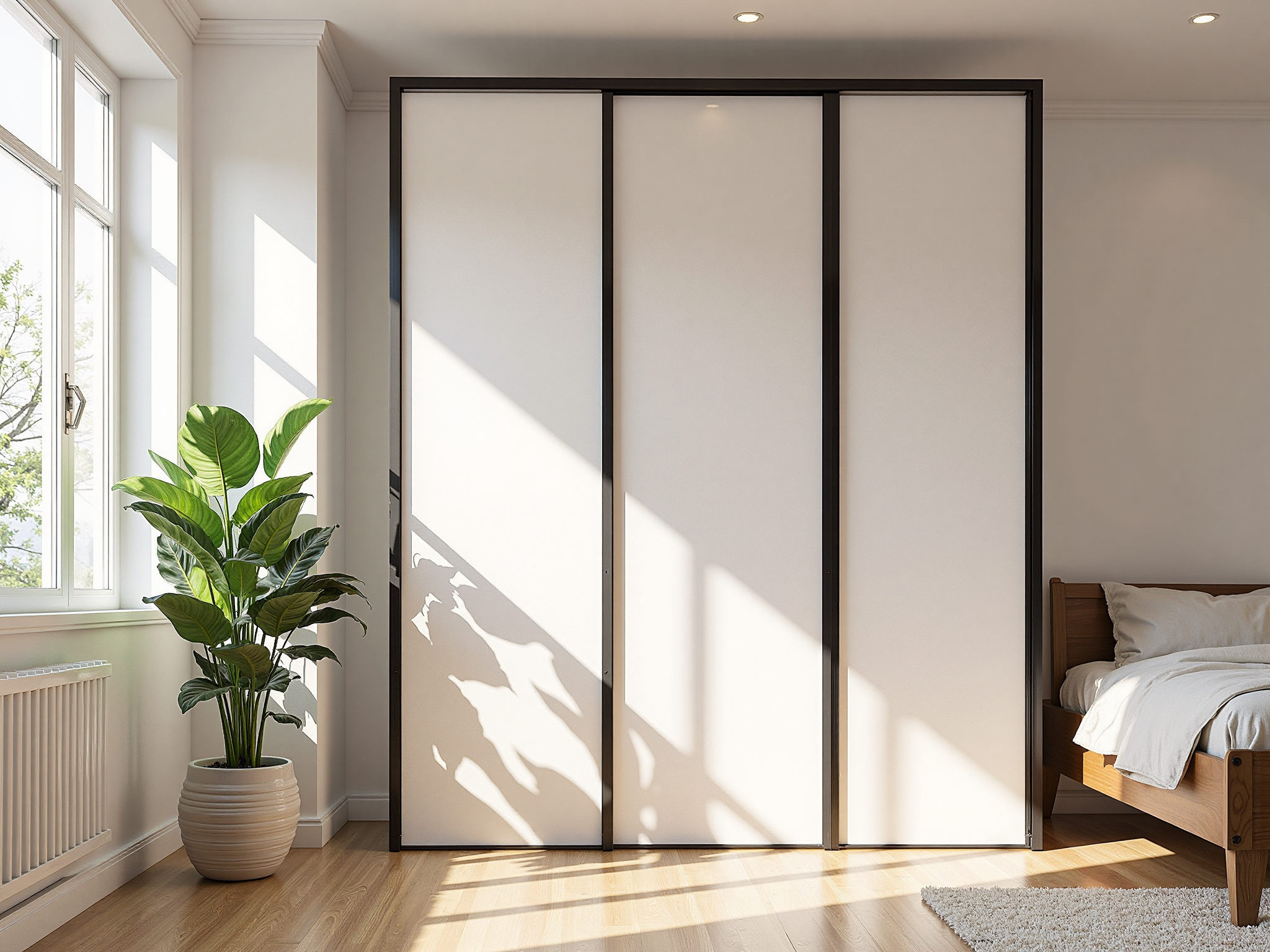 A sliding door panel shown within a commercial doorway